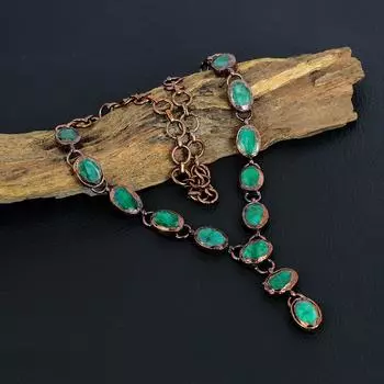 Изумрудный драгоценный камень, медь, ювелирные изделия ручной работы, регулируемое гальваническим способом, ожерелье для нее 18 Inches With Adjustable зелёный
