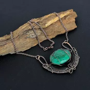 Изумрудный драгоценный камень, медная проволока ручной работы, регулируемое ожерелье для нее 18 Inches With Adjustable розовый