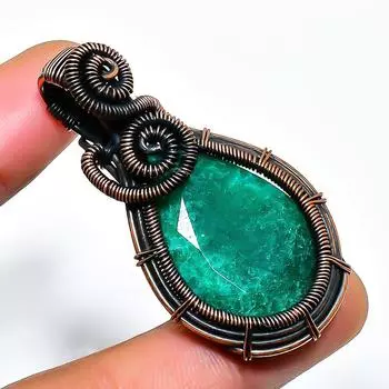 Изумрудный драгоценный камень, ручная работа, медная проволочная подвеска, 1,97 дюйма 1.97 зелёный