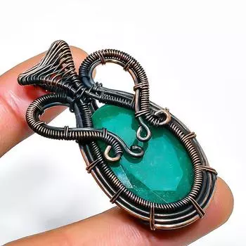 Изумрудный драгоценный камень, ручная работа, медная проволочная подвеска, 1,97 дюйма 1.97 зелёный