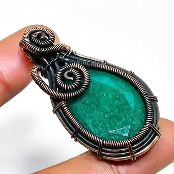 Изумрудный драгоценный камень, ручная работа, медная проволочная подвеска, 1,77 дюйма 1.77 зелёный