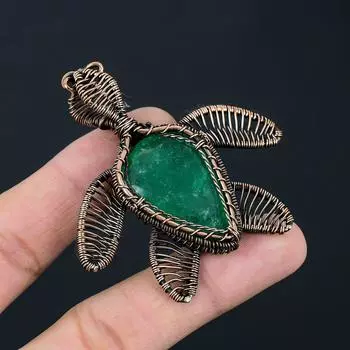 Изумрудный драгоценный камень ручной работы из чистой медной проволоки, ювелирное изделие, прекрасный кулон для нее 2.36 Inches зелёный