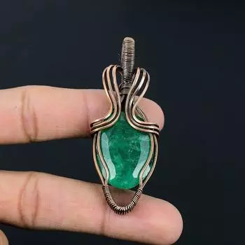 Изумрудный драгоценный камень ручной работы из чистой медной проволоки, подвеска для ювелирных изделий для мемориала 2.56 Inches зелёный