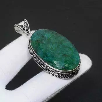 Изумрудный драгоценный камень ручной работы из стерлингового серебра 925 пробы, ювелирный кулон, овальный изумрудный драгоценный камень, антикварный кулон, ожерелье, подарки для женщин 2.16 зелёный