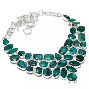 Изумрудный драгоценный камень ручной работы из стерлингового серебра 925 пробы ожерелье 18 дюймов M2d54