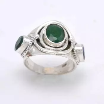 Изумрудный драгоценный камень Серебряное кольцо-печатка Стерлингового серебра 925 пробы Ювелирные изделия ручной работы, свадебный подарок для него и ее 4 зелёный