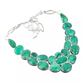 Изумрудный камень Mine Skota, ручная работа, ожерелье из стерлингового серебра 925 пробы с изумрудом, штампованное ожерелье из изумрудного камня Mine Skota для подарка 18 зелёный