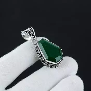Изумрудный кулон в форме гроба, кулон из стерлингового серебра 925 пробы, кулон ручной работы, ювелирные изделия из изумрудного гроба, серебряные украшения для женщин, подарок 1.77 зелёный