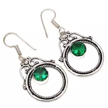 Изумрудный кварцевый драгоценный камень ручной работы подарок для нее серебряные ювелирные серьги 1,5