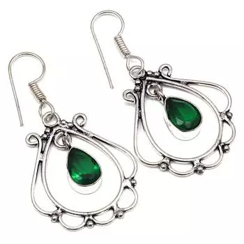 Изумрудный кварцевый драгоценный камень ручной работы подарок для нее серебряные ювелирные серьги 1,5