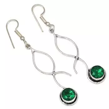 Изумрудный кварцевый драгоценный камень ручной работы подарок для нее серебряные ювелирные серьги 1,5