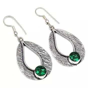 Изумрудный кварцевый драгоценный камень ручной работы подарок для нее серебряные ювелирные серьги 1,5