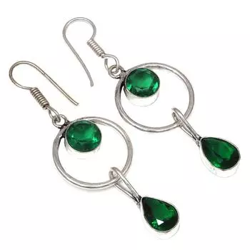 Изумрудный кварцевый драгоценный камень ручной работы подарок для нее серебряные ювелирные серьги 1,5