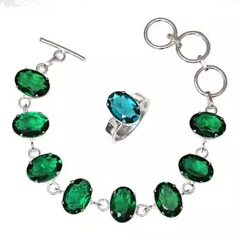 Изумрудный кварцевый драгоценный камень женские унисекс ювелирные изделия браслеты и кольца 7-8