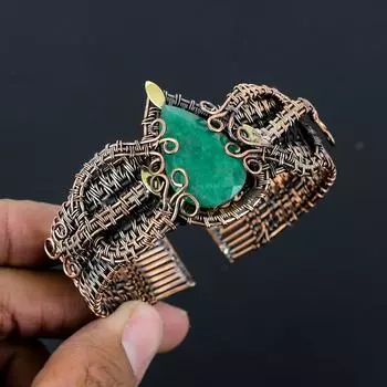 Изумрудный лабораторный драгоценный камень ручной работы из медной проволоки, регулируемый браслет для женщин Adjustable зелёный