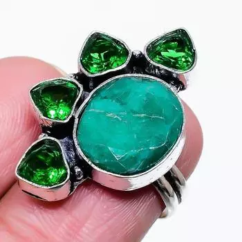 Изумрудный натуральный диопсид ручной работы рождественский подарок ювелирное изделие кольцо размер 7 E5F25