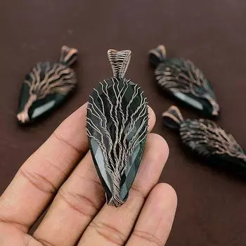 Изумрудный натуральный драгоценный камень, ручная работа, медная проволочная подвеска 3,03 дюйма O6W15