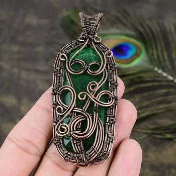 Изумрудный натуральный драгоценный камень, ручная работа, медная проволочная обертка, ювелирное украшение, кулон 3.47 v4v55