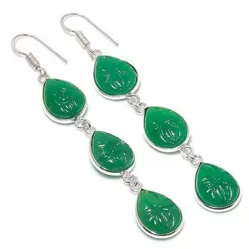 Изумрудный натуральный драгоценный камень ручной работы подарок на Новый год ювелирные изделия серьги 3.11 g7s14