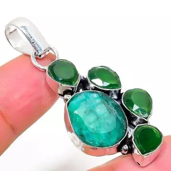 Изумрудный натуральный драгоценный камень ручной работы подарок на Новый год ювелирное украшение кулон 2.01 V1d76
