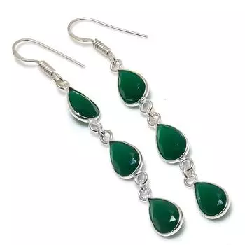 Изумрудный натуральный драгоценный камень ручной работы подарок на Новый год ювелирные изделия серьги 2.56 D5g87