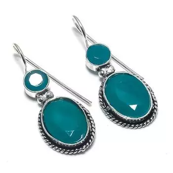 Изумрудный натуральный драгоценный камень ручной работы подарок на Новый год ювелирные изделия серьги 1.38 u9K23