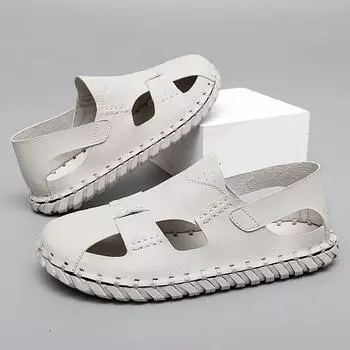 Известные летние сандалии мужские кожаные сандалии с дышащей головкой для пляжа спортивная и любительская обувь 38 чёрный