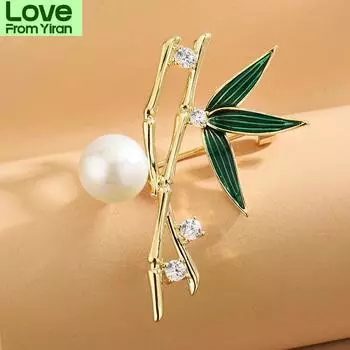 Известный бренд моды бамбук эмаль кристалл булавки брошь элегантные женские леди высокое качество простой дизайн корсаж платье костюм значки