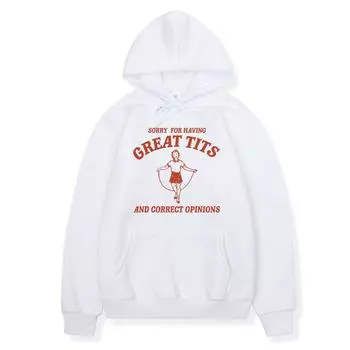 Извините за большие сиськи Смешной феминизм Мем Толстовка с капюшоном Унисекс Женская ретро с длинным рукавом Модная толстовка Harajuku Большие толстовки с капюшоном L бежевый