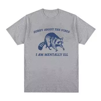 Извините за The Vibes, футболка с забавным енотом и мемом, мужская ретро-модная футболка высокого качества, повседневная хлопковая футболка унисекс большого размера S чёрный