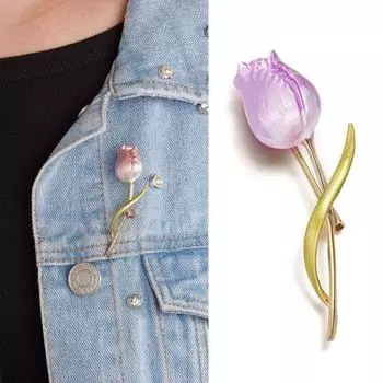 Изысканная брошь для романтической вечеринки, эмаль, розовый цветок тюльпана, брошь, аксессуары для костюмов