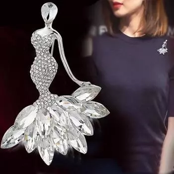 Изысканная брошь-русалка со стразами, ювелирные изделия для леди, элегантные женские роскошные броши, булавки, свадебные банкетные корсажные значки