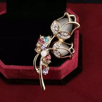 Изысканная брошь с прозрачными кристаллами-тюльпанами для женщин, высококачественная пряжка для шарфа, цветочные украшения