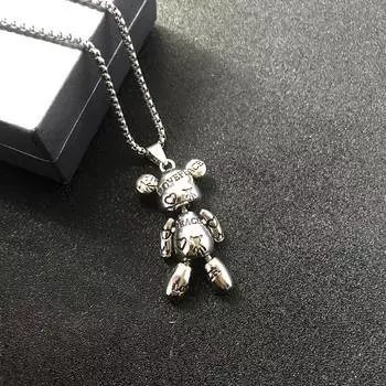 Изысканная цепочка на шею из титановой стали с медведем, мультяшная панк-студентка, простая цепочка для свитера из нержавеющей стали, женская нишевая подвеска с потшотом