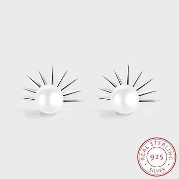 Изысканная форма подсолнуха, серебряное кольцо S925 для женщин, модные жемчужные серьги, ювелирные изделия, подарок на годовщину, ювелирные изделия из стерлингового серебра белый