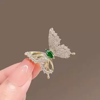 Изысканная французская ретро-брошь-бабочка с изумрудом - элегантный и уникальный женский аксессуар Butterfly зелёный