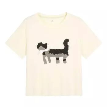 Изысканная футболка свободного кроя с принтом котенка и бантом, с круглым вырезом, для женщин, размер плюс, летний топ с коротким рукавом 5XL (suitable for 200-220 jin)