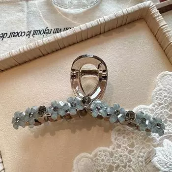 Изысканная корейская заколка для волос с кристальным цветком, элегантная и модная, большого размера, заколка-акула для прически