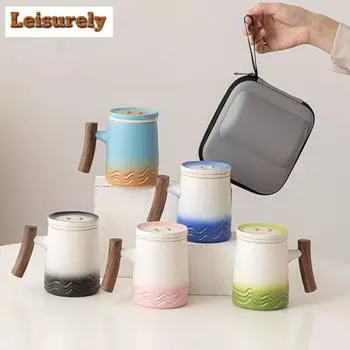 Изысканная офисная кружка для воды Ocean Wave, керамический фильтр, чашка-сепаратор для чая, личная кружка с крышкой, фильтрующая кружка, портативные дорожные сумки