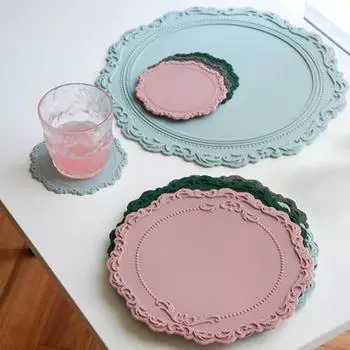 Изысканная подставка для чашек круглой формы, гибкий силиконовый коврик для защиты от ожогов S розовый