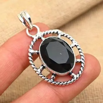Изысканная подвеска из чистого серебра 925 пробы с драгоценным камнем ручной работы из черного шпинеля для нее