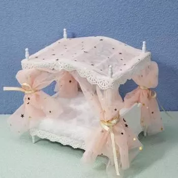 Изысканная работа, компактная миниатюрная кровать, 1/12 кукольный домик, аксессуары в стиле принцессы для микроландшафта розовый