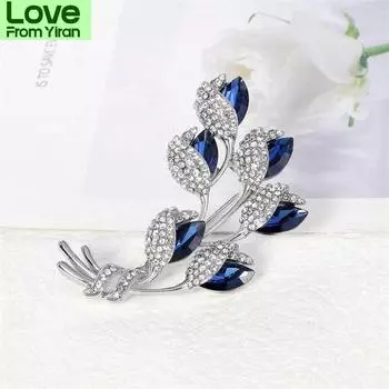 Изысканная роскошная высококачественная брошь в виде цветка из синего драгоценного камня со стразами для женской одежды с булавкой из сплава