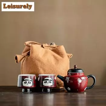 Изысканная розовая боярышник красная керамическая чашка для чая расписанный вручную маленький цветочный горшок японский чайник для заваривания чая портативная сумка чайный сервиз кунг-фу