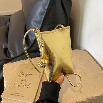 Изысканная серебристая мини-сумка для женщин 2025 Новое поступление Модная летняя универсальная сумка-мессенджер на цепочке через плечо Сумка для телефона Gold