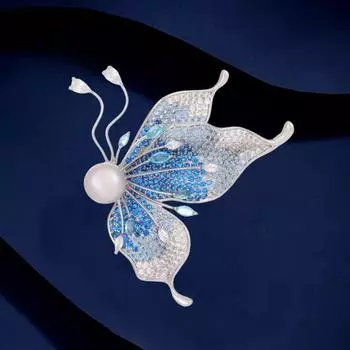 Изысканная синяя брошь в виде бабочки с постепенным изменением, женская, чувственная, нишевая, инкрустированная цирконием, корсаж, универсальный костюм, одежда Electroplated silver серебряный