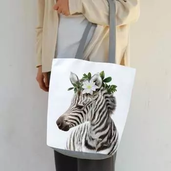 Изысканная складная сумка на плечо с застежкой-молнией и милым принтом животных, большая вместимость, верхняя ручка 6