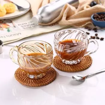 Изысканная стеклянная кофейная чашка в стиле ретро, чашка для воды, кружка, кофейная чашка, чашка для молока, послеобеденный чай, кофейная чашка, тарелка, набор из двух предметов