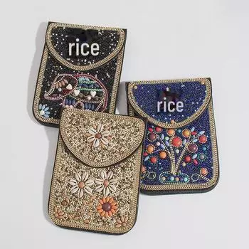 Изысканная сумка через плечо в стиле бохо с рисовыми бусинами, ракушками и цветами