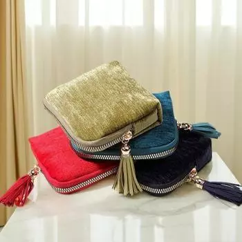 Изысканная сумка для украшений с кисточками и молнией, органайзер для украшений, сумка для ежедневного хранения украшений красный